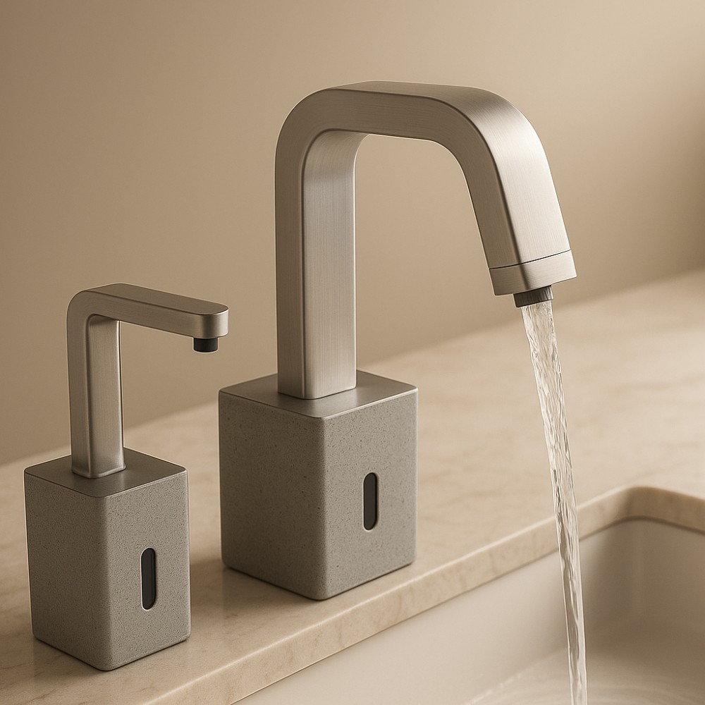 Fontana AquaNode Arctic White touchless urinal flush valve brushed steel face